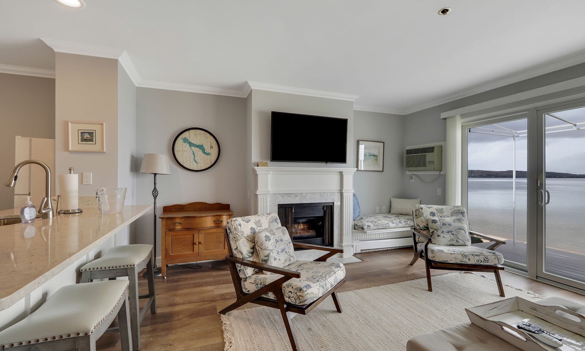 Boyne City Condo | 214 Water Street | Lake Charlevoix Views | Private Patio + Beach