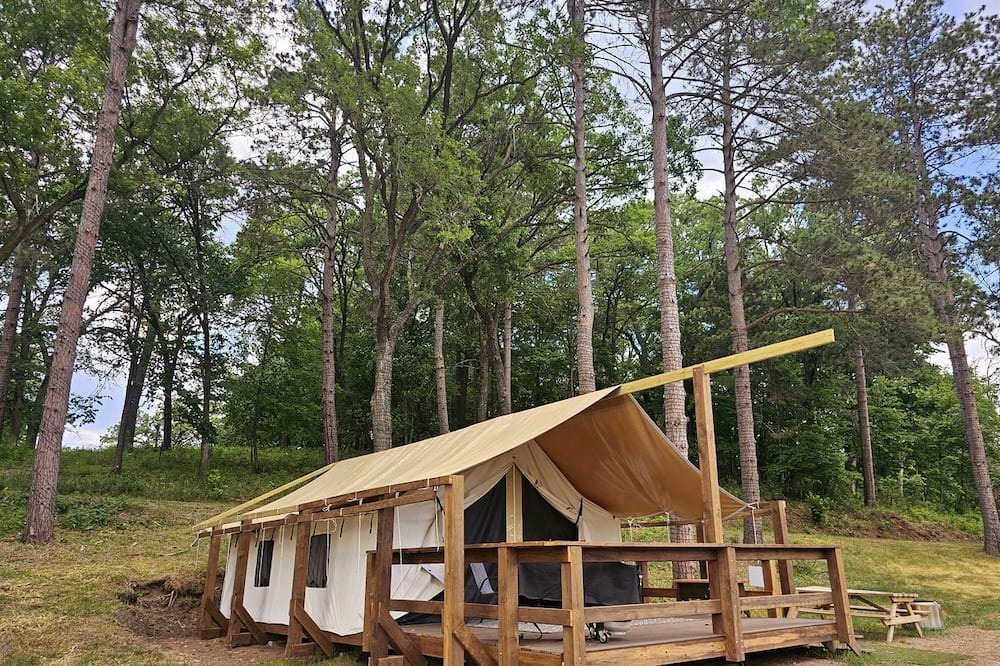 St Croix Falls RV Rental | Incredible Tented Cabin Ideal for Glamping with Fireplace and Barbecue in Saint Croix Falls, Wisconsin
