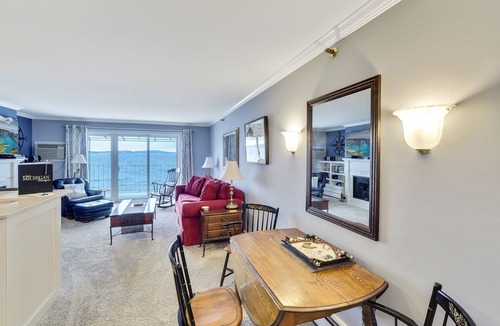 Boyne City Condo | 210 Water Street | Lake Charlevoix Beachfront + Patio | Fireplace