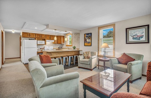 Elkhart Lake Condo | Heart of the Action, Village Square Upper Condo Sleeps 8