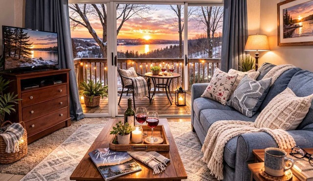 Cozy Studio Retreat Fireplace Balcony Views Pool + Beach Access