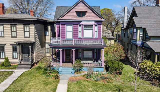 Victorian in downtown historic district. Large porches. Near lakes and trails.