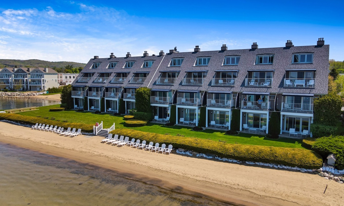 Boyne City Condo | 212 Water Street | Balcony View of Lake Charlevoix | Beach Access |